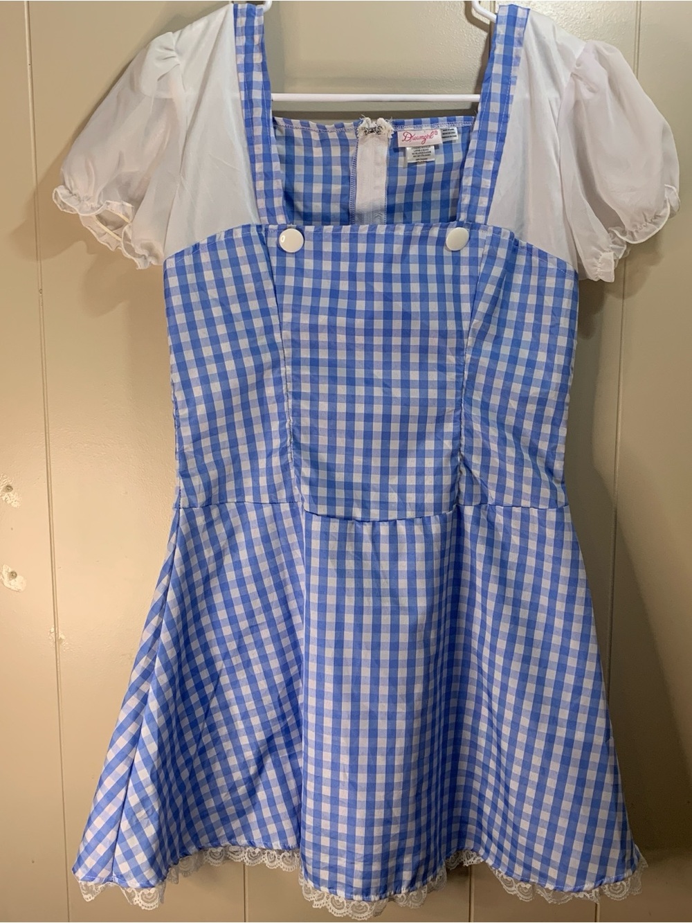 Women’s M Blue Gingham Costume Dress with White Puff Sleeves Halloween Dorothy